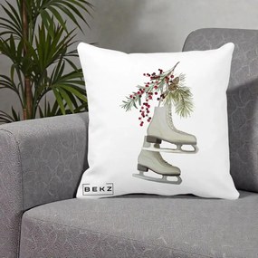 Perna Decorativa Patine cu Ramuri de Brad si Afine, 40x40 cm, Alba Mata, Husa Detasabila, Perna Inclusa, BEKZ®