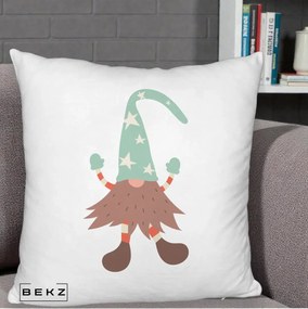 Perna Decorativa Pitic Gnom Nordic cu Cadou Menta, 40x40 cm, Alb Pufos, Husa Detasabila, Perna Inclusa, BEKZ®