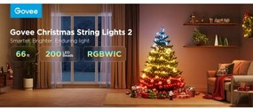 Instalație LED RGBICW de Crăciun de exterior Govee 2700-6500K 20m Wi-Fi Matter IP66