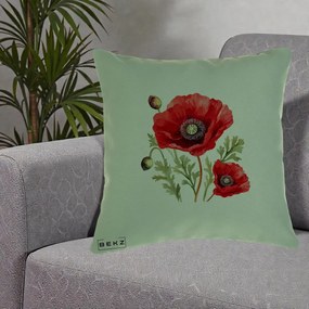 Perna Decorativa Maci Rosii Acuarela, 40x40 cm, Verde, Husa Detasabila, Perna Inclusa, BEKZ®