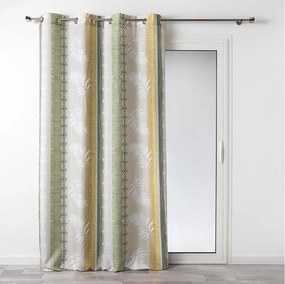 Perdea cu model scandinav galben-verde, pe cercuri cu un motiv de frunze 140 x 260 cm