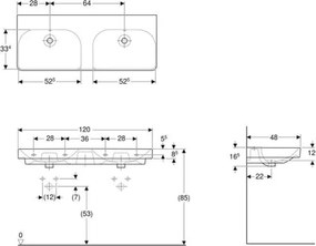 Geberit 500.224.01.1 - Lavoar dublu suspendat Smyle Square 120 x 48 cm, din ceramică, alb