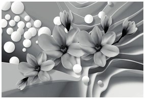 Tapet magnolie pe fundalul abstract în alb-negru