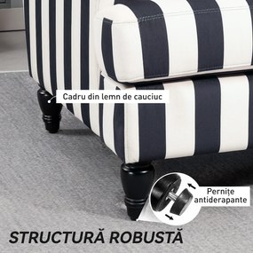 HOMCOM Fotoliu de Living cu Șezut Larg și Cotiere Lungi, Fotoliu din Catifea cu Dungi și Umplutură Groasă, 115x82x82 cm, Negru și Alb | Aosom Romania