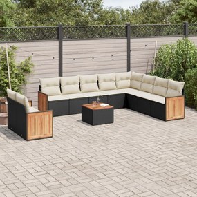 3227799 vidaXL Set canapele de grădină cu perne, 11 piese, negru, poliratan