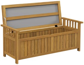 Outsunny Banca de grădină pentru 2 persoane din lemn, cu depozitare de 186L, banca de exterior cu brațe, 128,5 x 56 x 53,5 cm, maro | Aosom Romania