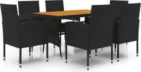 vidaXL Set mobilier de exterior, 7 piese, negru, poliratan