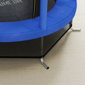 HOMCOM Saltea Elastică pentru Copii 3-6 Ani cu Plasă de Protecție, 6 Stâlpi și 3 Intrări, Ø140x190 cm, Albastru | Aosom Romania