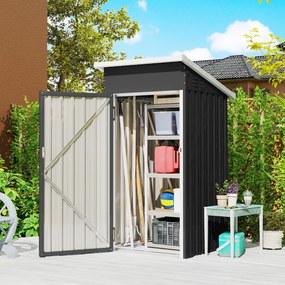 Outsunny Magazie de Grădină 0,74m² din Oțel Galvanizat cu Guri de Aerisire, Magazie cu Ușă Blocabilă, Acoperiș Înclinat, Mănuși, Depozitare Unelte, 107,5x91x185 cm, Gri Închis | Aosom Romania