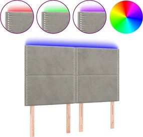 vidaXL Tăblie de pat cu LED, gri deschis, 144x5x118/128 cm, catifea
