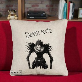 Perna Personalizata Death Note Ryuk Shinigami Alb-Negru, 40x40 cm, Bej Canapea, Husa Detasabila, Perna Inclusa, BEKZ®