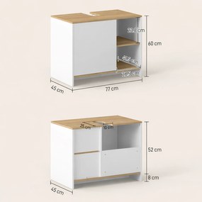 Kleankin Dulap pentru lavoar pentru baie, 77x45x60cm, alb si lemn| AOSOM RO | Aosom Romania
