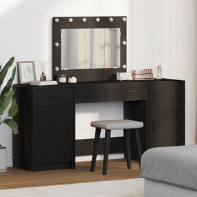 vidaXL Set masă toaletă cu LED, 3 piese, negru, lemn prelucrat