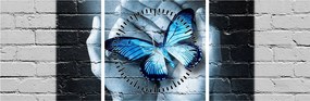 Tablou cu flutere albastru pe perete (cu ceas) (90x30 cm)
