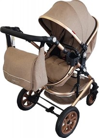 Carucior nou nascuti 3 in 1 Baby Care™ PRO 530 , Cu geanta bebe, Cadru Aluminiu Gold, Amortizoare, Roti din cauciuc plin AVE, Landou, Scoica auto,