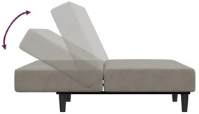 Canapea extensibila cu taburet, 2 locuri, gri deschis, catifea Gri deschis, Cu suport de picioare