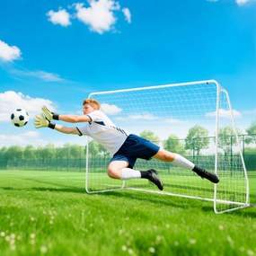 HOMCOM Poartă de Fotbal pentru Grădină și Parc cu 6 Pari în formă de U, din PE și Metal Eposidic, 301x120x200 cm, Alb | Aosom Romania