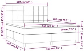 Pat cu arcuri, saltea si LED, gri inchis, 160x200 cm, catifea Morke gra, 160 x 200 cm, Cu blocuri patrate