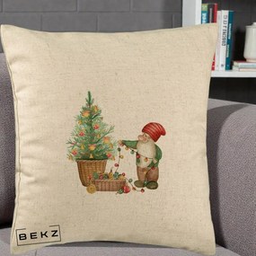 Perna Decorativa Pitic de Craciun cu Brad, 40x40 cm, Bej, Husa Detasabila, Perna Inclusa, BEKZ®