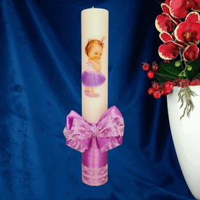 Lumanare botez decorata Printesa Mov 4,5 cm, 40 cm