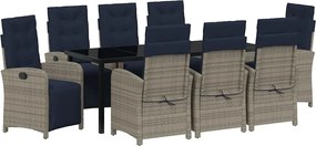 vidaXL Set de masă pentru grădină cu pernă 9 pcs Gri poliratan