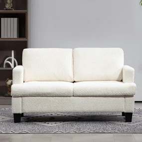 HOMCOM Canapea pentru Două Persoane cu Perne pentru Spate Detașabile, 138x70x80 cm, Alb Crem | Aosom Romania