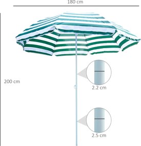 Outsunny Umbrelă de Plajă cu Acoperiș Înclinabil la 45°, Ø1.8x2 m, Verde și Alb | Aosom Romania
