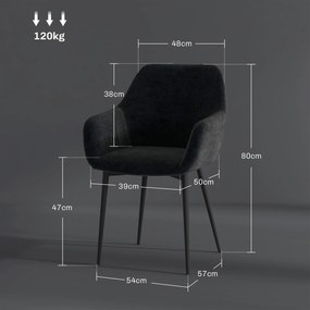 HOMCOM Set 2 Scaune Tapițate în Stil Nordic cu Brațe și Picioare din Oțel pentru Sufragerie, 54x57x80 cm, Negru | Aosom Romania