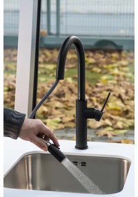 Baterie de chiuvetă cu cap de duș detașabil Sapho FLAWO negru mat