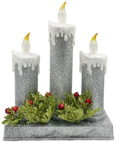 Decor Lumanari Craciun cu lumina LED BRIGHT, Argintiu, 24cm
