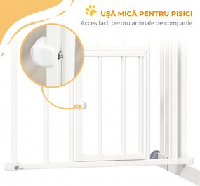 PawHut Uşa de Siguranţă pentru Câini, Barieră pentru Animale de Companie cu Ușă Mică pentru Pisici, 74-100x76 cm, Alb | Aosom Romania
