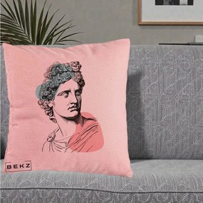 Perna Decorativa Bust Grec Vaporwave, 40x40 cm, Roz, Husa Detasabila, Perna Inclusa, BEKZ®