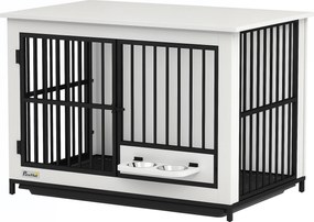 PawHut Cușcă mare pentru câini, acces ușor, închidere cu încuietoare, suport rotativ pentru boluri, pentru câini mici și mari, alb | Aosom Romania