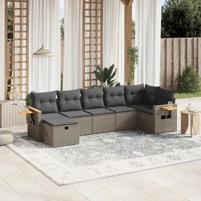 vidaXL Set canapele de grădină, 7 piese, cu perne, gri, poliratan