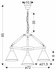 Candelabru cu lanț NEGRU, 3xE27/40W/230V, negru/maro