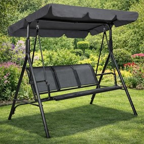 Balansoar de grădină, 3 locuri, cu baldachin și cadru din oțel, Gri