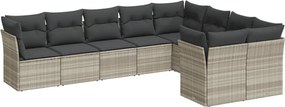 vidaXL Set canapele de grădină cu perne, 9 piese gri deschis poliratan
