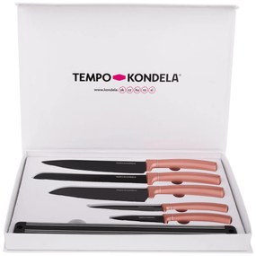 TEMPO-KONDELA LONAN, set de cuţite cu suport magnetic, 6 buc., roz auriu