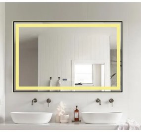 Oglindă Baie LED și Dezaburire Elit's Premium cu Senzor Touch, Lumina Rece, Caldă și Neutră, 100x65cm, cu rama Negru Antichizat, Ceas