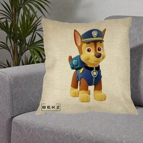 Perna Personalizata Chase PAW Patrol Albastru, 40x40 cm, Crem, Husa Detasabila, Perna Inclusa, BEKZ®