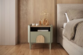 Noptieră Amilio 50 cm cu sertar - eucalipt / stejar baltic dune / mânere stejar natural