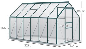 Outsunny Sera din aluminiu pentru plante cu ventilatie, sera pentru legume, fructe, ierburi 190 x 375cm, Verde | Aosom Romania