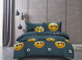 Set lenjerie de pat din microfibra SMILE EMOJI gri + cearșaf din jersey 90x200cm