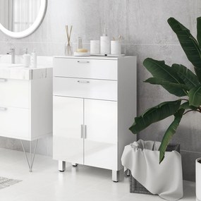 kleankin Dulap de baie, comodă de baie, 2 sertare, raft reglabil, lemn, Alb | Aosom Romania