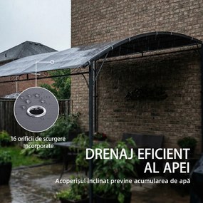Outsunny Pergolă Gazebo 3.8x2.8m cu 16 Găuri de Drenaj, Pergolă din Metal și Poliester 180g/m² cu Șuruburi, pentru Exterior, Grădină, Terasă și Patio, UV 30+, Gri | Aosom Romania