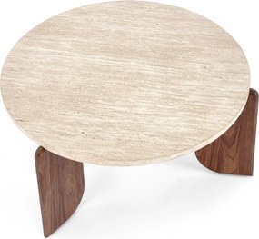Măsuță de cafea rotundă Manios 80 cm - travertin / nuc