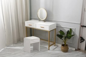 Set Iasmina, Masă de toaletă pentru machiaj cu taburet, oglindă iluminată LED, control touch, 2 sertare, Alb