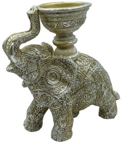 Statueta elefant cu suport lumanare Aster 15cm, Argintiu
