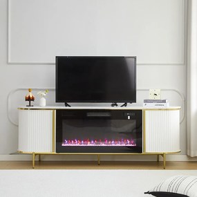 Comodă TV cu șemineu electric cu Încălzire, iluminare LED , 12 culori, Telecomandă, 180 cm, MOB190 Alb