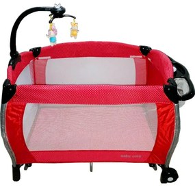 Patut Pliant rotund cu balansoar, Tarc copii Baby Care™ ROUND NEST, Pliabil pe 2 Niveluri cu muzica si Masa infasat, Jucarie Carusel cu jucarii din